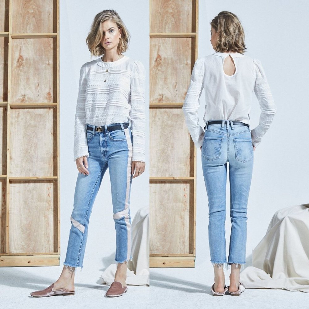 McGuire Denim Light Blue Skinny Jeans with Pale Pink Panels